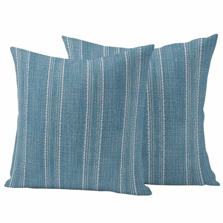 Slate Blue Striped Outdoor Pillow Covers Pack of 2 Coastal Grandma Farmhouse Rustic Linen Texture Waterproof Throw Pillow Covers Decorative Cushion Cases for Patio Garden Tent Couch 18x18 inch