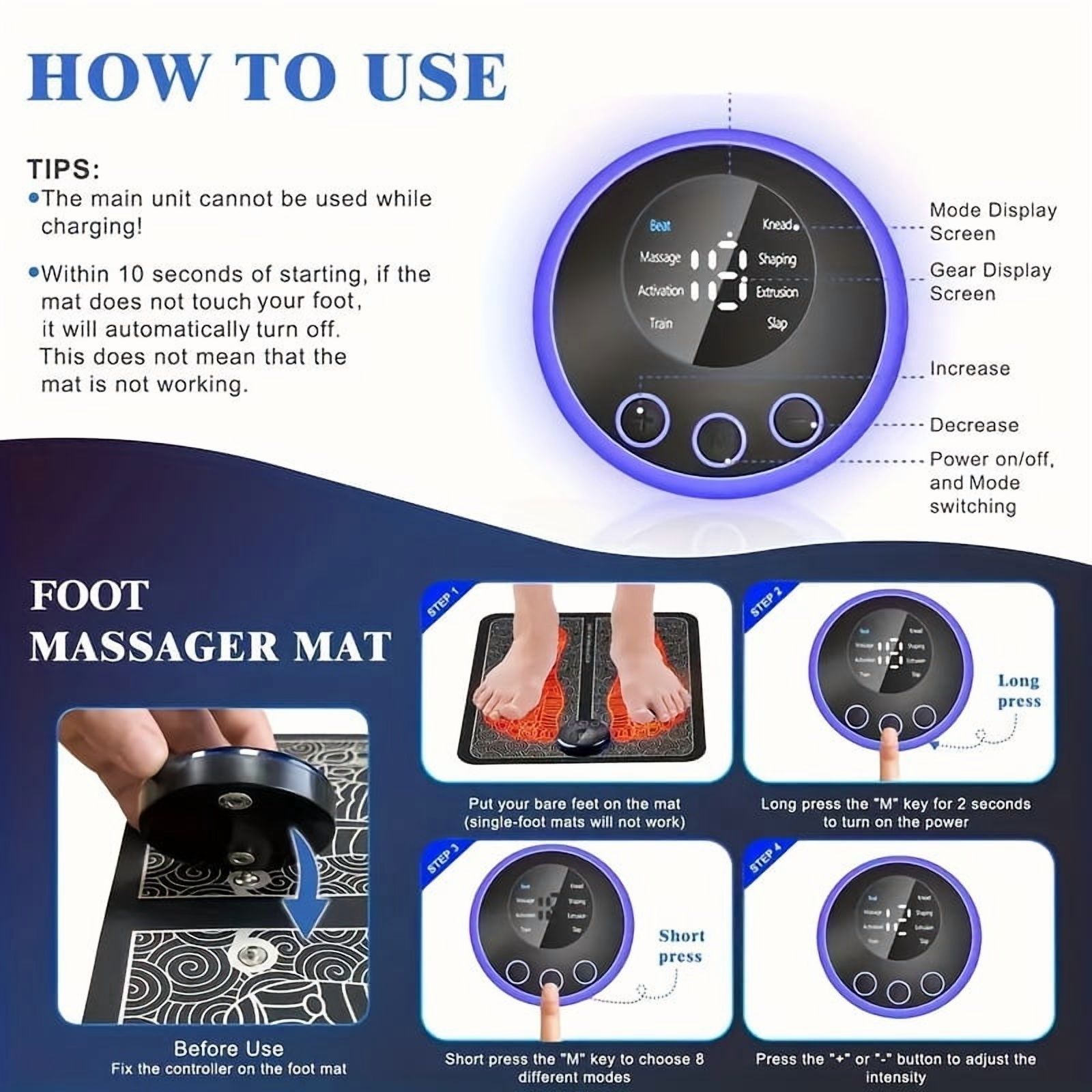 Foot Massager For Neuropathy, Foot Massager Pad For Pain Plantar Relief, Muscle Relaxation, Portable Foot Massager Mat, Remote Control Foot Massager Stimulator