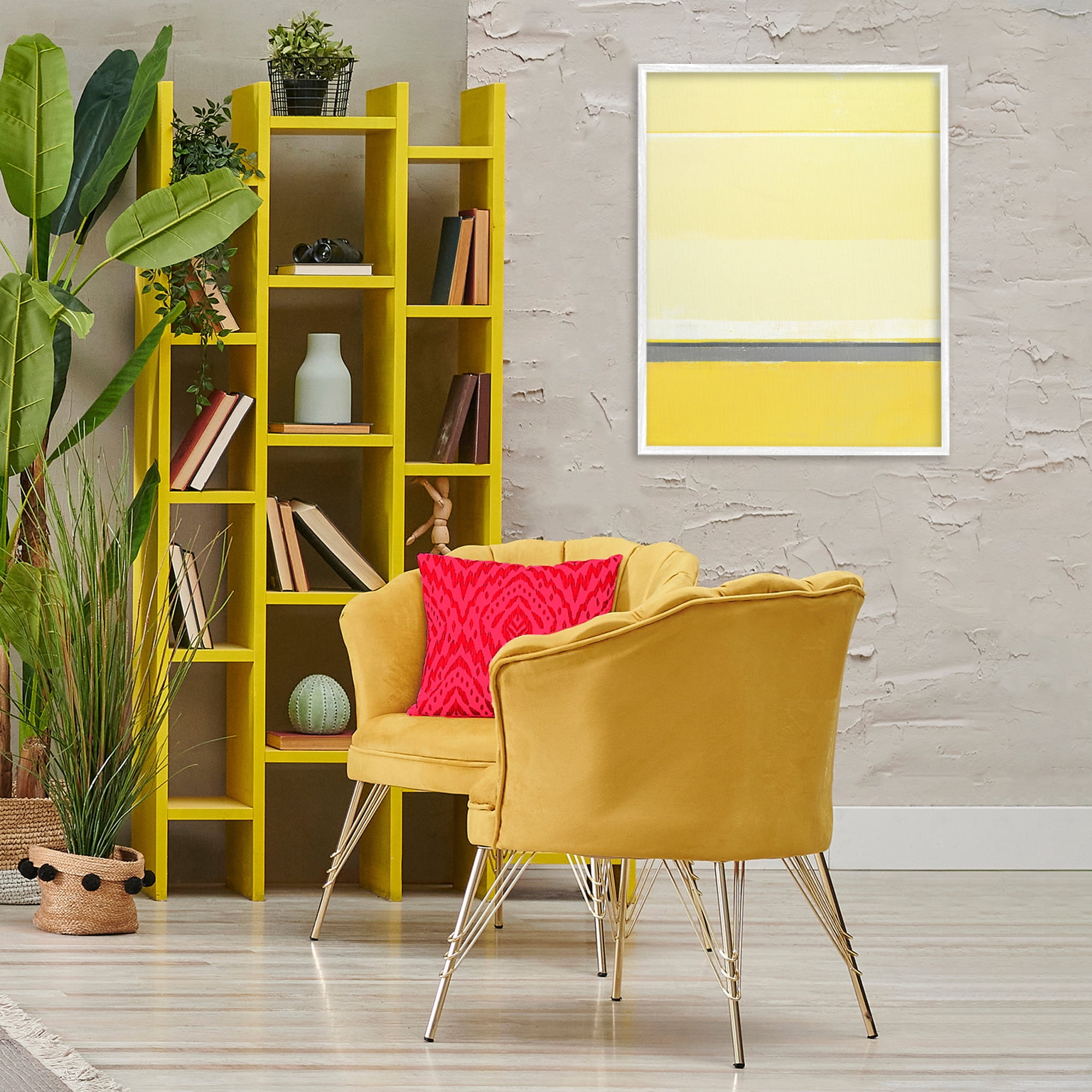 Stupell Industries Yellow Minimal Abstract Abstract Painting White Framed Art Print Wall Art, 24 x 30