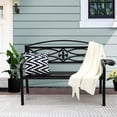 thumbnail image 4 of Dextrus Outdoor Bench 50" Metal Bench with Cup Holder Spear Pattern Patio Bench with Backrest and Armrest for Porch Lawn Balcony Backyard and Indoor Black, 4 of 6