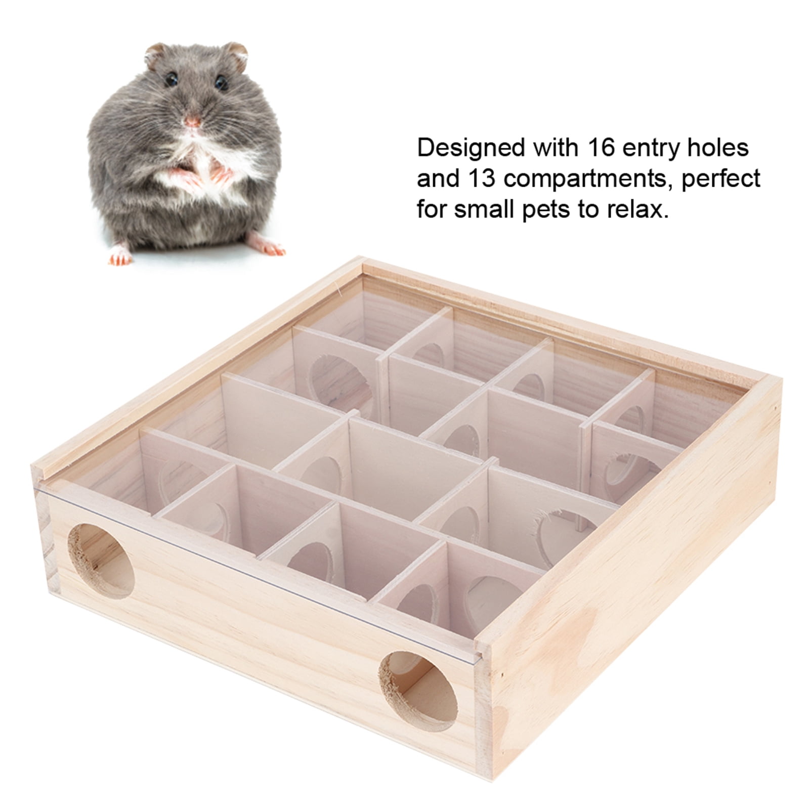 NFTIGB Natural Wood Hamster Maze Toy Interactive Small Pet Activity Center with Acrylic Glass Cover (9.8 inches / 25 cm) [cite: 8, 12]