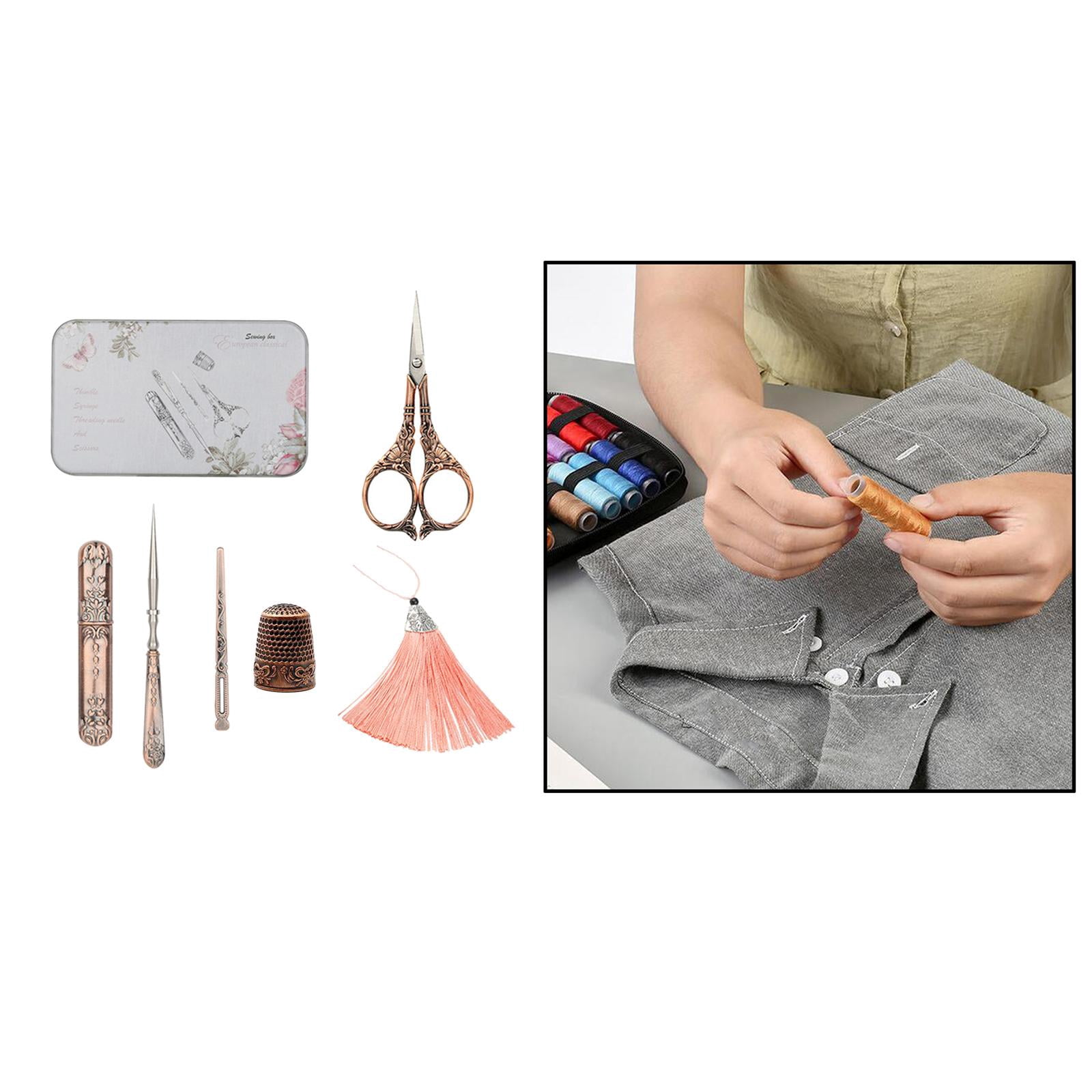 HOMYL 5Pcs/set Exquisite Vintage Scissors Set Scissors+Needle Storage Tube+Awl+Needle Lily