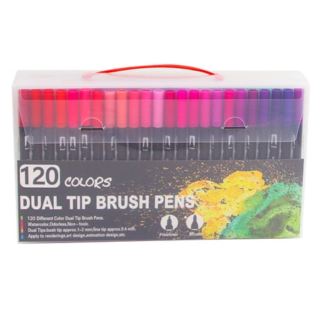 120 Colors Dual Tip Brush Pens Art Markers Set Brush and Fine Tips Colored Pens for Children Adults Artists Drawing Sketching Coloring Calligraphy Hand Lettering Journaling Planner Art Projects