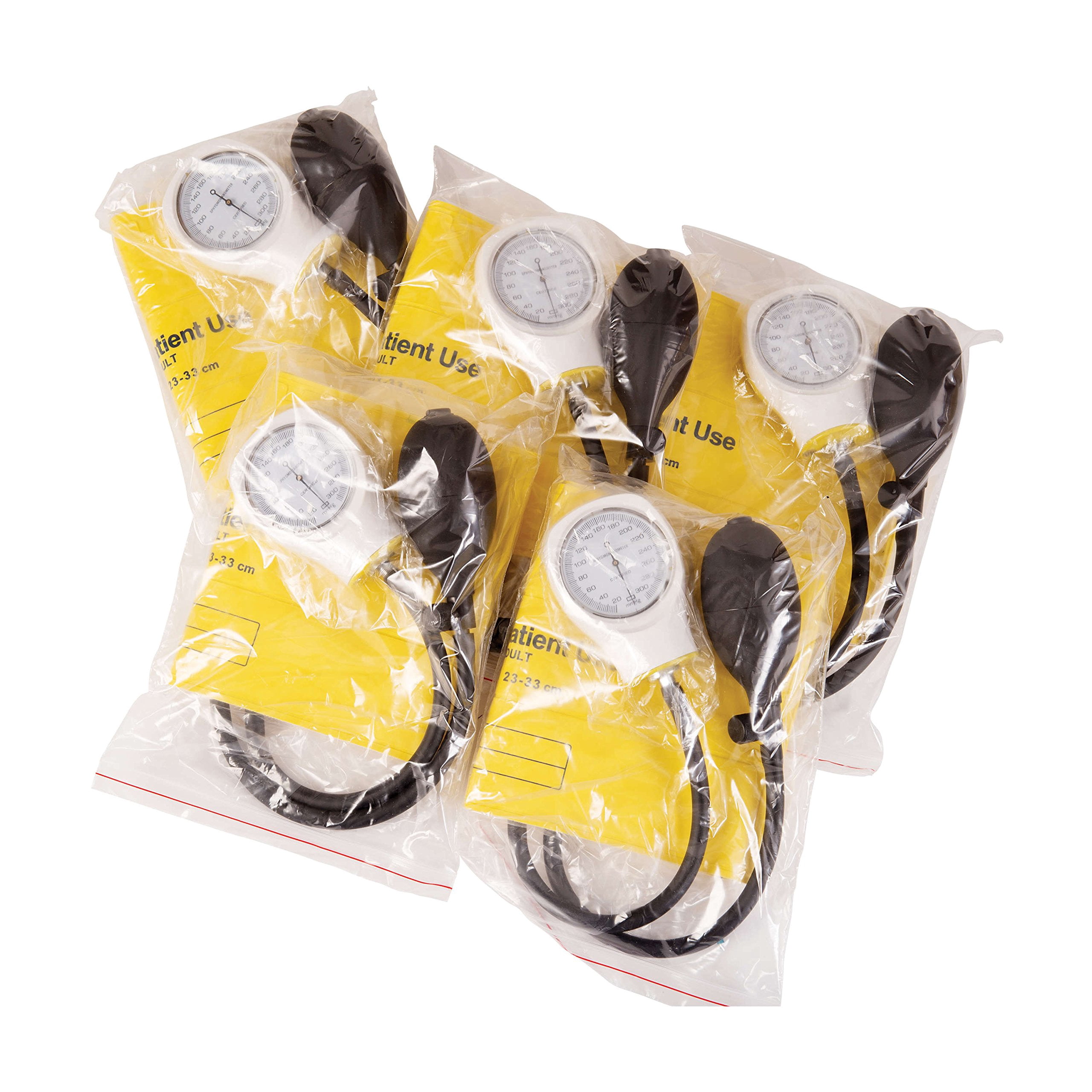 MABIS Disposable Arm Blood Pressure Cuff, Manual Sphygmomanometer, Single Use, Adult Size, Box of 5, Yellow