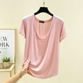 thumbnail image 2 of JUUYY Women Relaxed Cooling U-Neck T-Shirt with High Low Hem Sleep T-Shirts Modal Round Neck Solid Color Top Pink L, 2 of 5