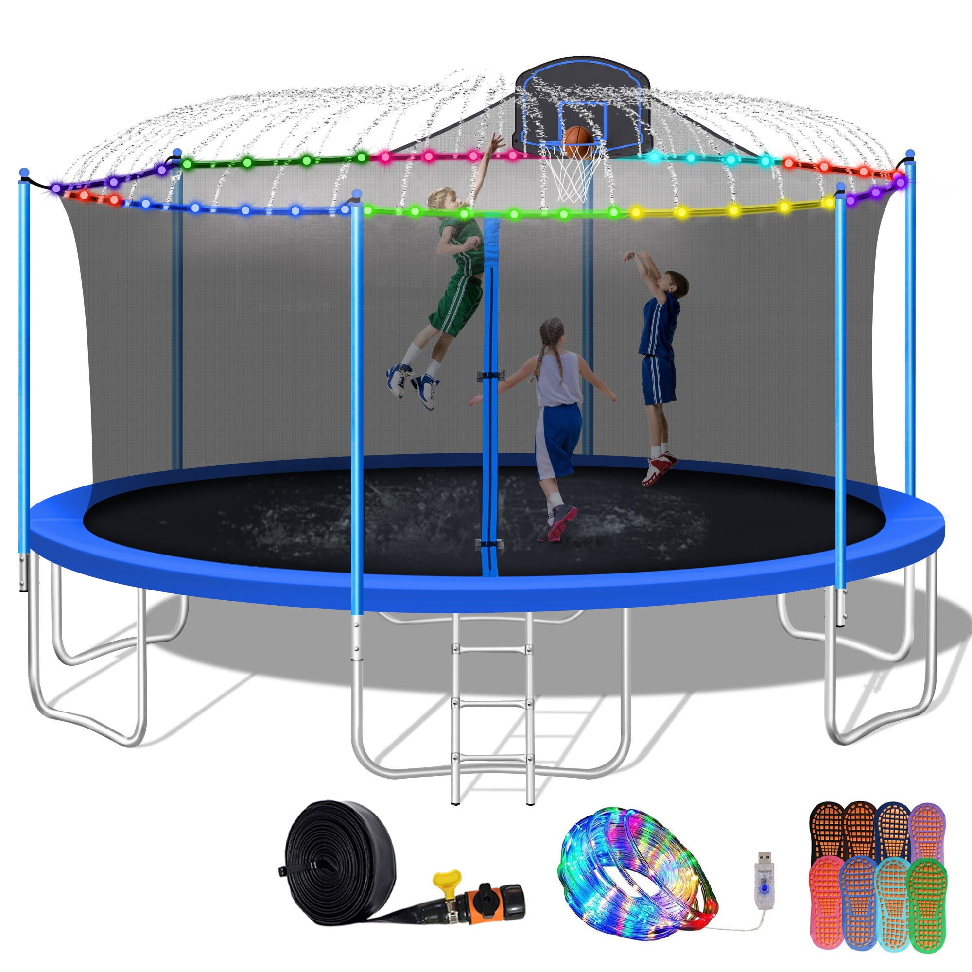 Outdoor Heavy Duty Recreational Tranpolines for Backyard Family Play Outdoor Round Tranpoline with Enclosure YORIN 1000LBS 12 14 15FT Tranpoline for Kids & Adults Basketball Hoop and Ladder 