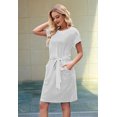 thumbnail image 2 of Women'S Summer Striped Short Sleeve T Shirt Dress Casual Tie Waist with Pockets Light Gray XXXL, 2 of 7