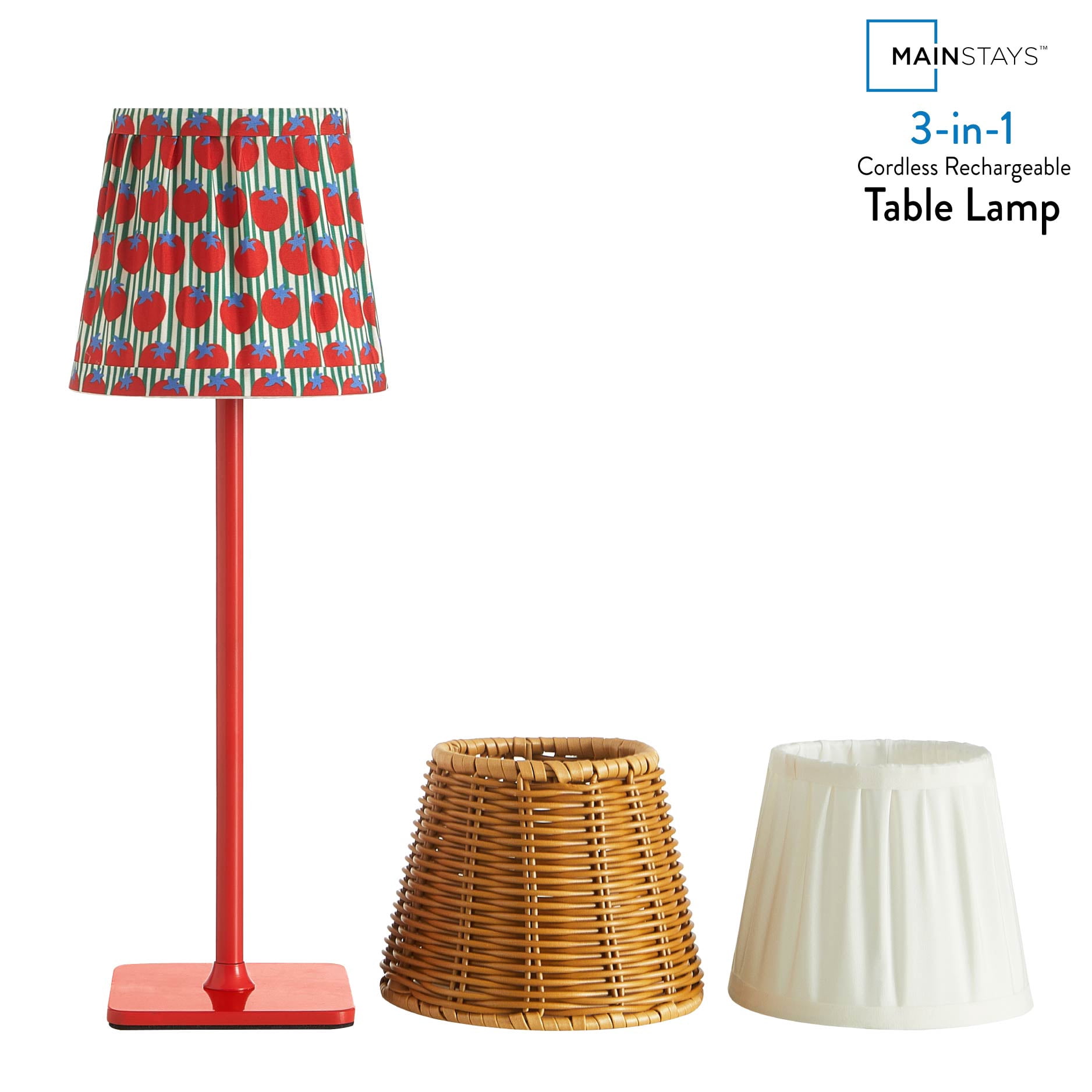 Mainstays 3-in-1 Indoor/Outdoor Rechargeable Lamp Set, Tomato