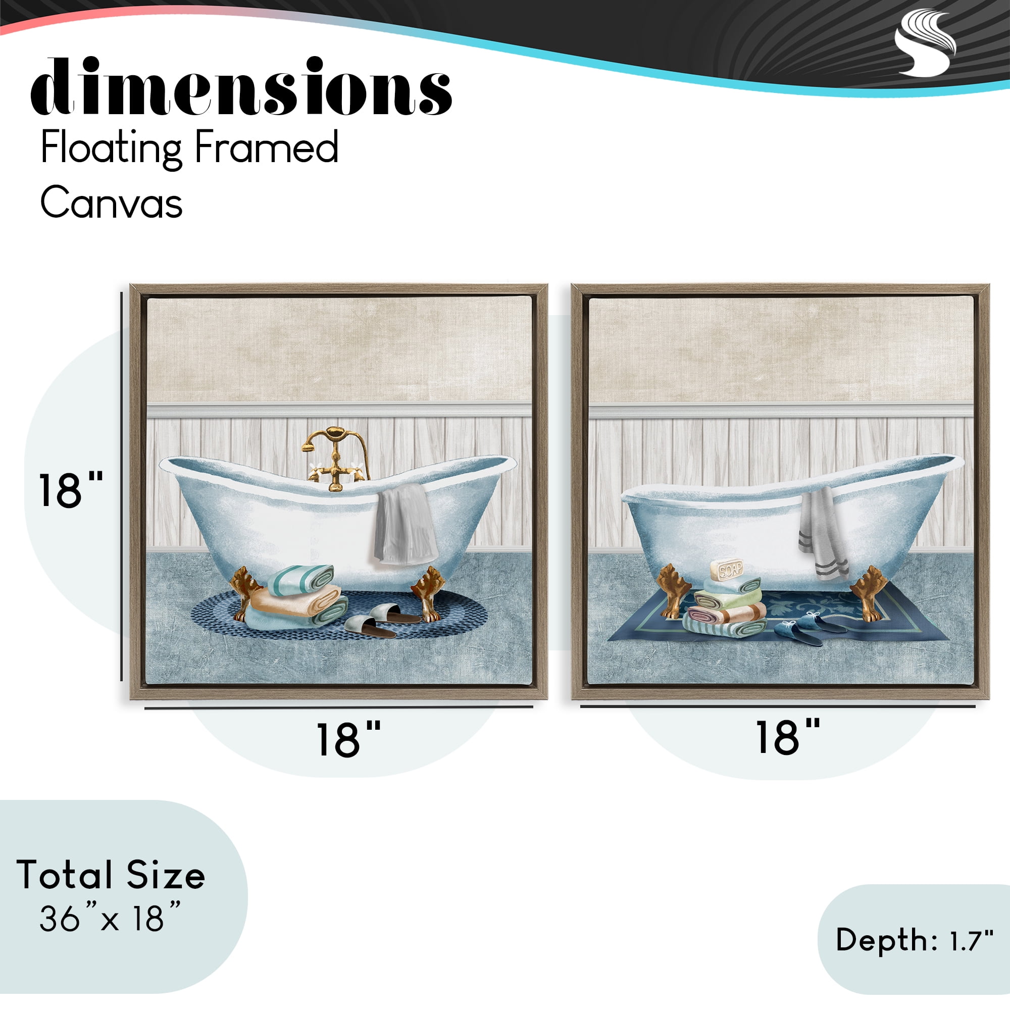 Stupell Industries Cozy Bathtub & Slippers 2 Piece Brown Framed Floater Canvas Set, design by Conrad Knutsen