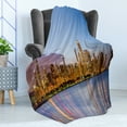 thumbnail image 4 of Illinois Soft Flannel Fleece Blanket, Picturesque Chicago City from Lake Michigan Reflections USA Night American, Cozy Plush for Indoor and Outdoor Use, 50" x 70", Ceil Blue Apricot, by Ambesonne, 4 of 5