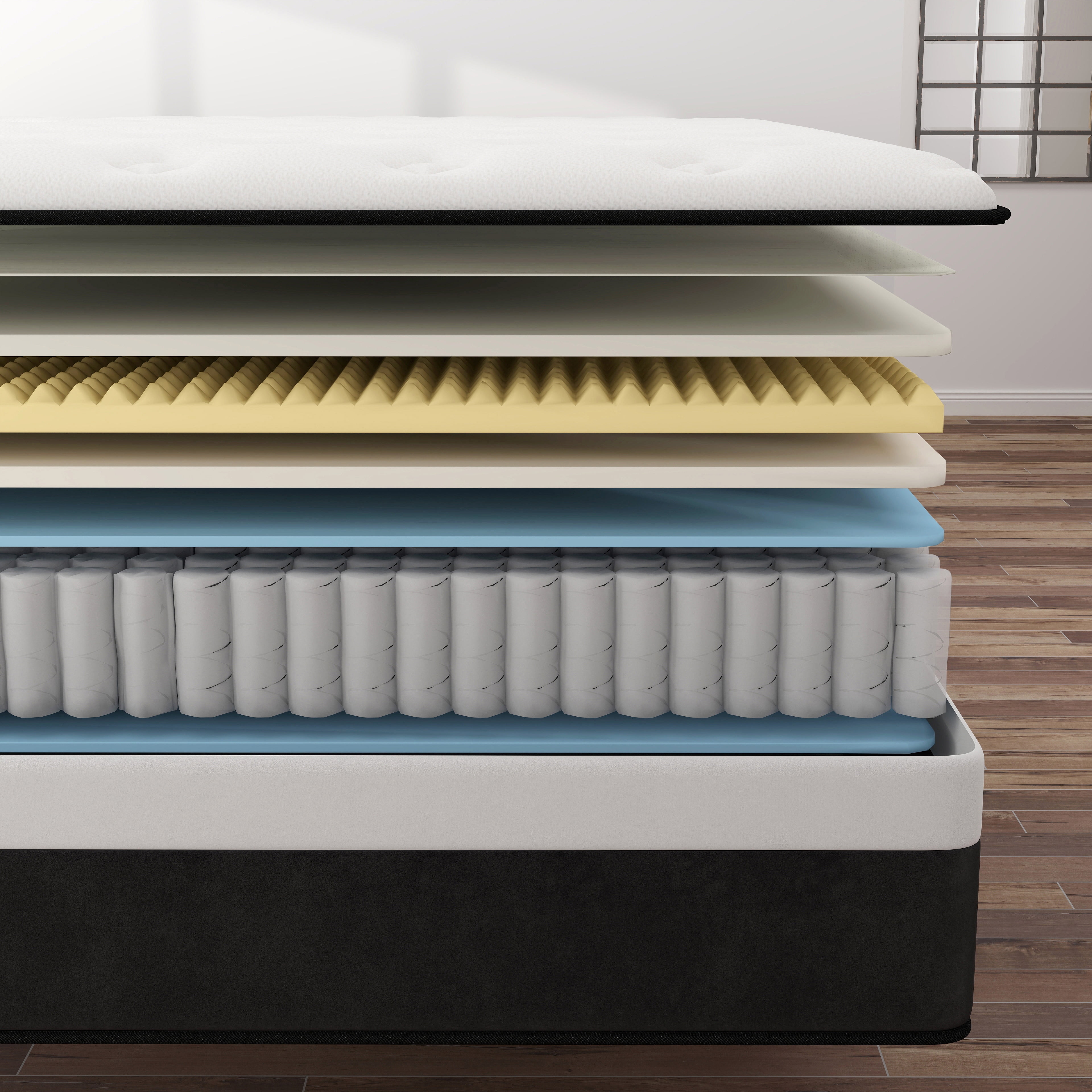 Kviwasha 14 inch King Mattress in a Box, Hybrid Gel Memory Foam with Individually Wrapped Pocket Coils, Medium Firm, Pressure Relief, Cooling Sleep Support for Adult