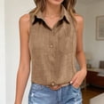thumbnail image 2 of GPOECD Chemises pour Femmes Été Sans Manches Mélange Col Boutonné Débardeur Blouse pour Tenue de Travail Décontractée Hauts Sans Manches pour Femmes Kaki,m, 2 of 6