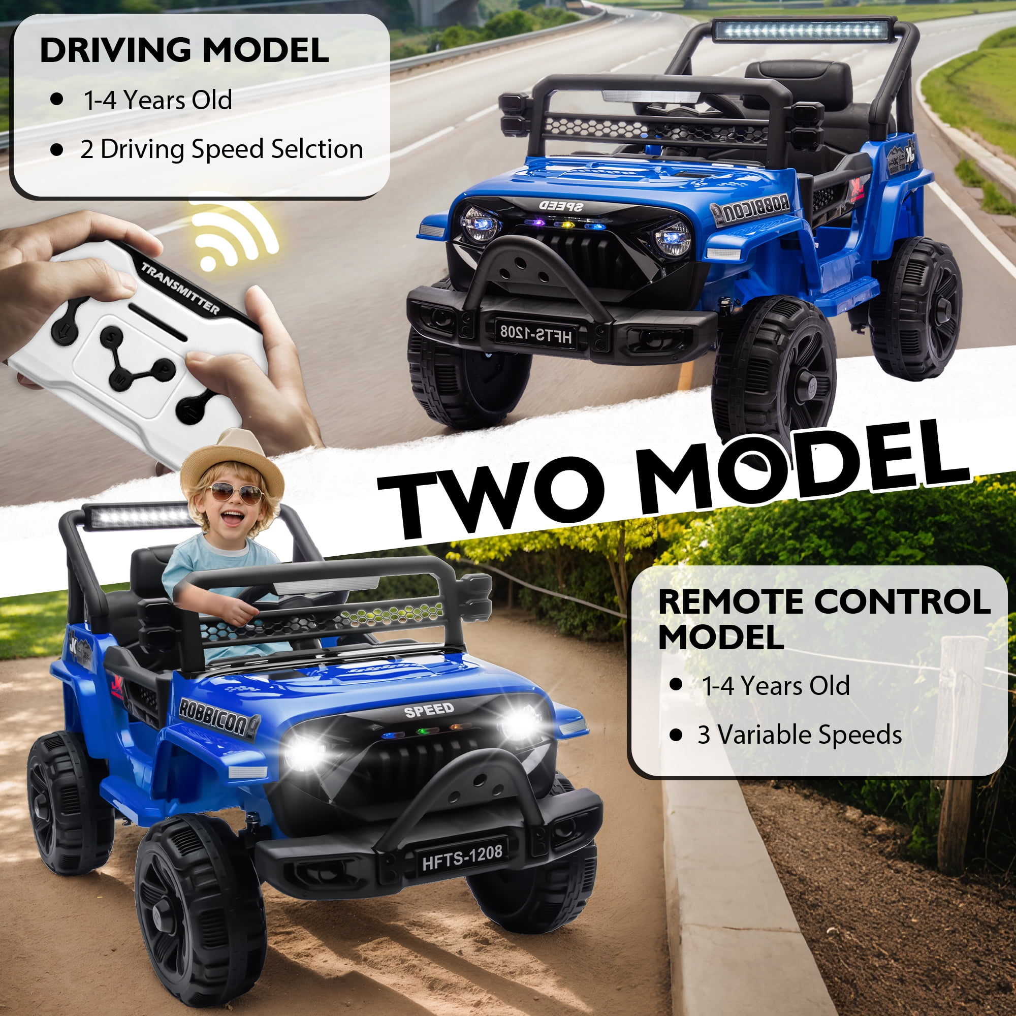 12V Kids Electric Vehicles for Kids, Ride on Electric Truck Car w/ Remote Control, Safety Belt, USB, Music, LED Lights, Gift for Boys Girls (Blue)