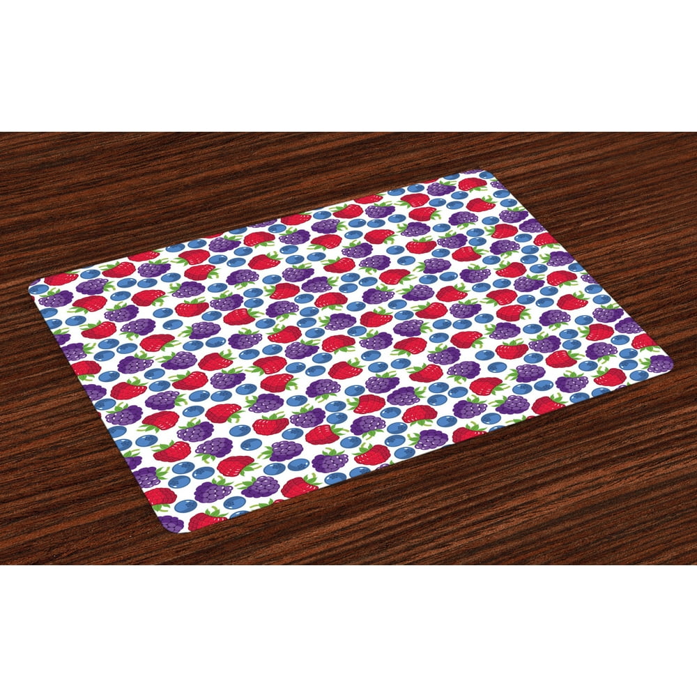 Colorful Placemats Set of 4 Wild Fruits Collections Raspberry Blueberry