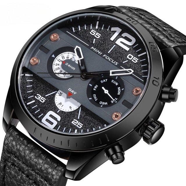 negro Multifuncional mecánico reloj de cuarzo de moda