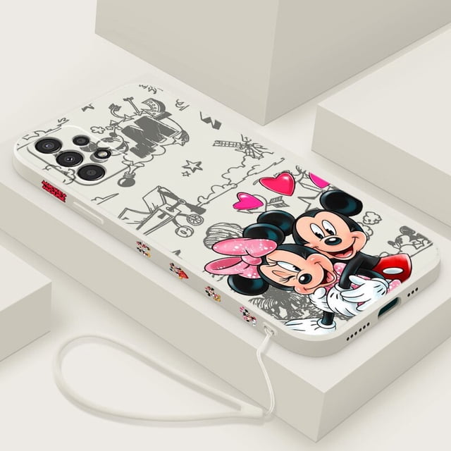 Disney-funda de Mickey Mouse para móvil, carcasa líquida de cuerda izquierda para Samsung A73, A72, A54, A53, A52, A42, A34, A33, A32, A23, A22, A14, A13, A12 Fivean unisex