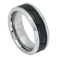 thumbnail image 1 of 8mm Two-tone Black IP Center with Diagonal Grooves Wedding Band Ring For Men Or Ladies, 1 of 7