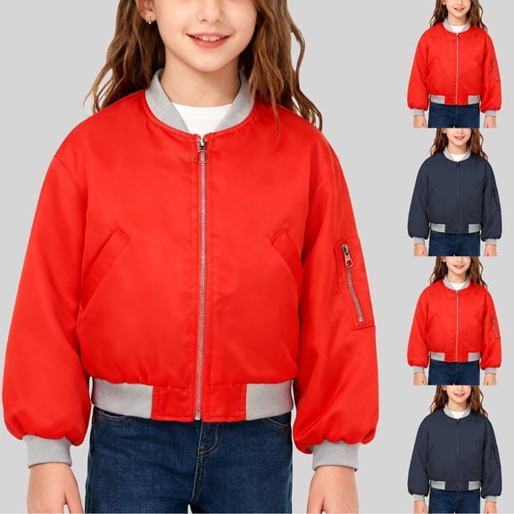 breaise Girls Boys Bomber Jacket Cropped Zip Up Coats Lightweight Athletic Jacket Casual Outerwear with Pockets