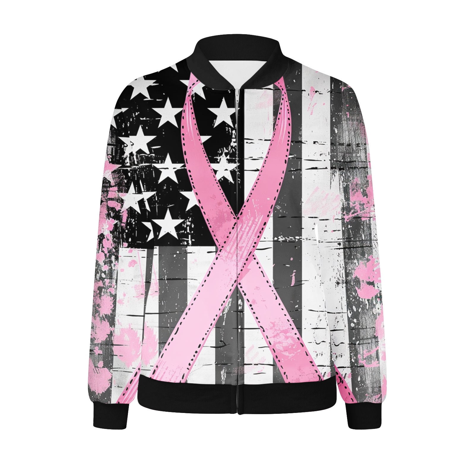 新品 over ribbon jacket Olyvenn Zip Up Jackets for Women Pink Ribbon Print October