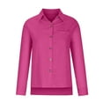 thumbnail image 4 of Knosfe Button Down Shirts for Women Lapel Long Sleeve Cotton Linen Tops Causal Lightweight Comfy Fall Blouse Tees Hot Pink 3XL, 4 of 7