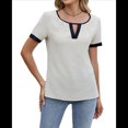 thumbnail image 2 of Blusas Informales Elegantes para Mujer, Estilo Ejecutivo, con Cuello en V, Corta, Verano 2025 Caqui Superficial L, 2 of 9