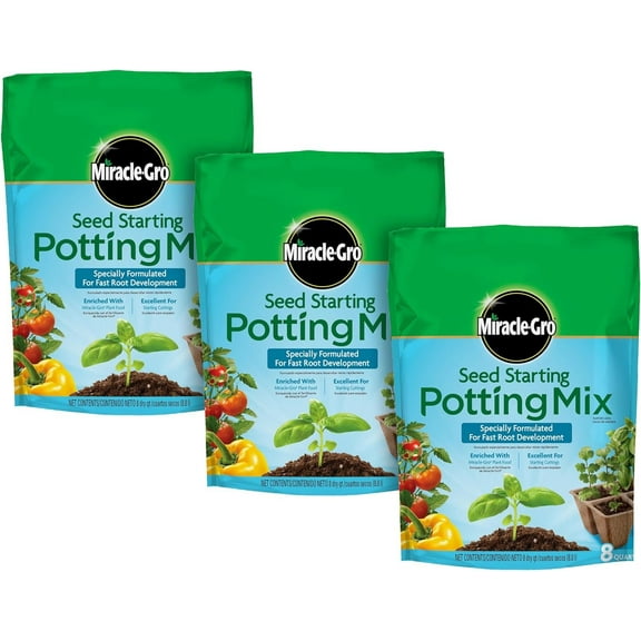 Miracle-Gro Seed Starting Potting Mix, Enriched with Plant Food, 8 qt. 3-Pack