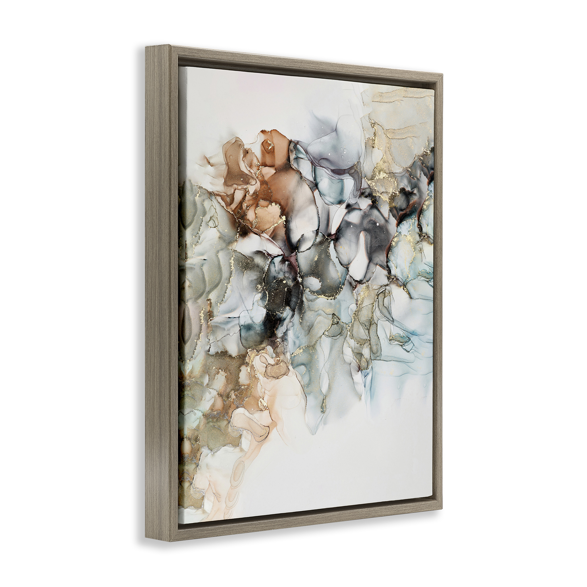 Stupell Industries Fluid Abstract Glam Detail Abstract Painting Brown Floater Framed Canvas Art Print Wall Art, 25 x 31