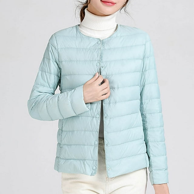 EGNMCR Parkas à Manches Longues pour Femmes Veste Légère Unie en Duvet Col Rond Veste Courte Veste à Manches Longues Haut en polyester pour Femmes