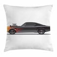 thumbnail image 1 of Cars Throw Pillow Cushion Cover, Custom Design Muscle Car with Supercharger and Flames Roadster Retro Styled, Decorative Square Accent Pillow Case, 16 X 16 Inches, Black Orange Red, by Ambesonne, 1 of 2