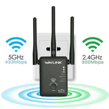 Wireless Signal Amplifier Wavlink AC750 Dual-Band WIFI Range Extender/Access Point/ Mini Wireless Router WI-FI Booster Signal Amplifier with 3 Hign Gain External Antennas- Black ()