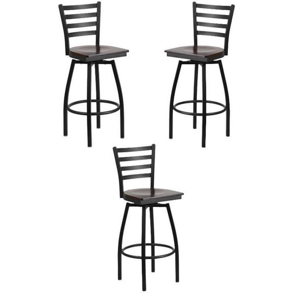Home Square Metal Restaurant Bar Stool in Black and Walnut Finish - Set of 3
