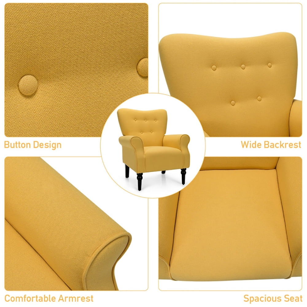 Finihen Accent Armchair, Modern Accent Chair with Tufted Backrest and Rubber Wood Avocado Legs, for Living Room, Bedroom, Yellow