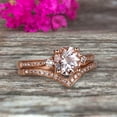 thumbnail image 3 of 6mm Round Cut 2.25 Carat Morganite Engagement Ring 10k Rose Gold Wedding Set Anniversary Ring Promise Ring Surprisingly Gift for her Curved V-Shape Matching Wedding Band, 3 of 5
