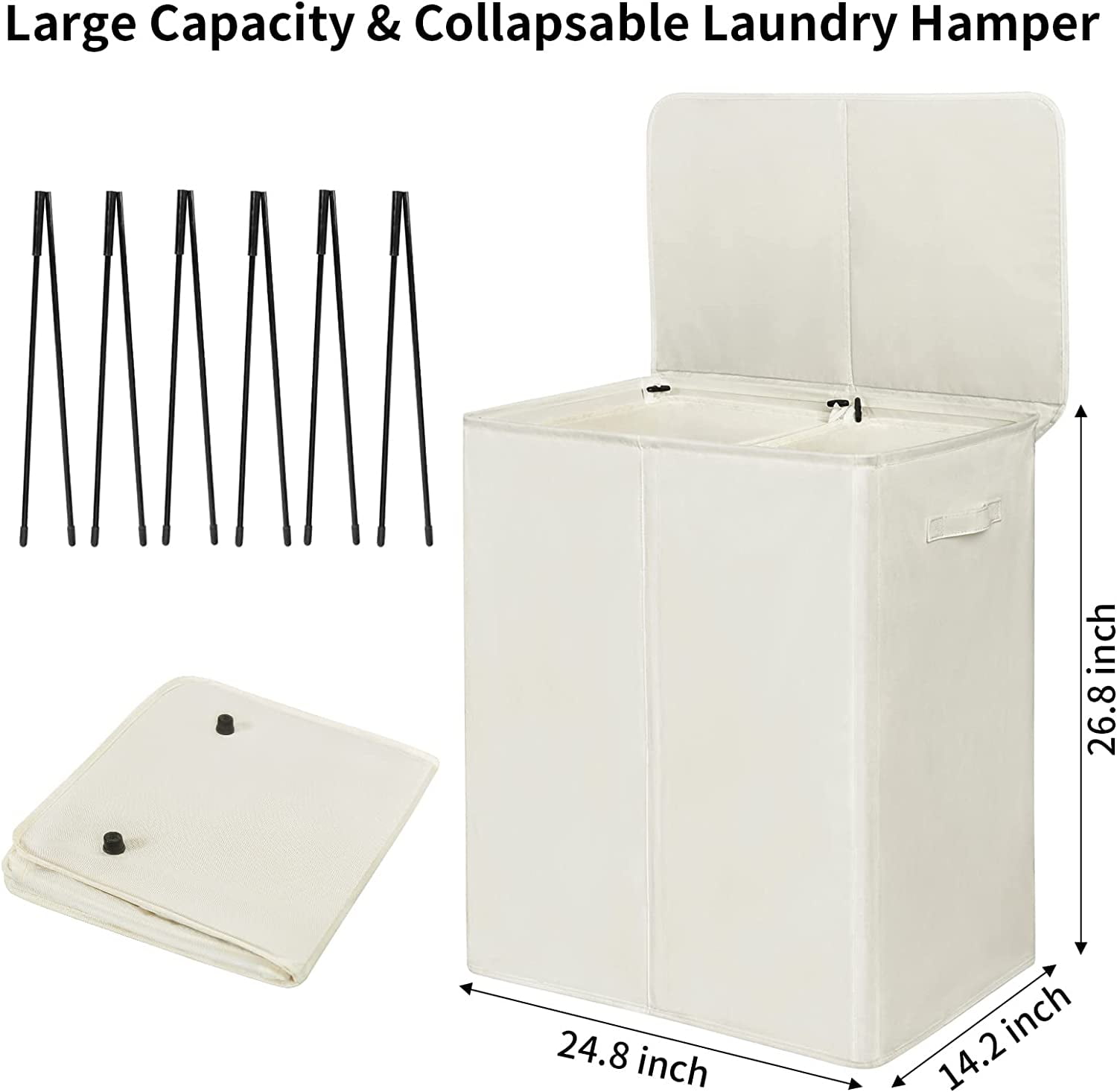 154L Double Laundry Hamper with Lid and Removable Laundry Bags, Large Dirty Clothes Hamper 2 section Collapsible Laundry Basket Dorm Room Storage for Bedroom, Bathroom, College,Beige