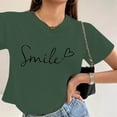 thumbnail image 2 of MIXUE Womens Summer Tops Letter Print Round Neck Short Sleeve Loose Casual Shirts For Women Tee Shirts Activewear,Brown,L, 2 of 4