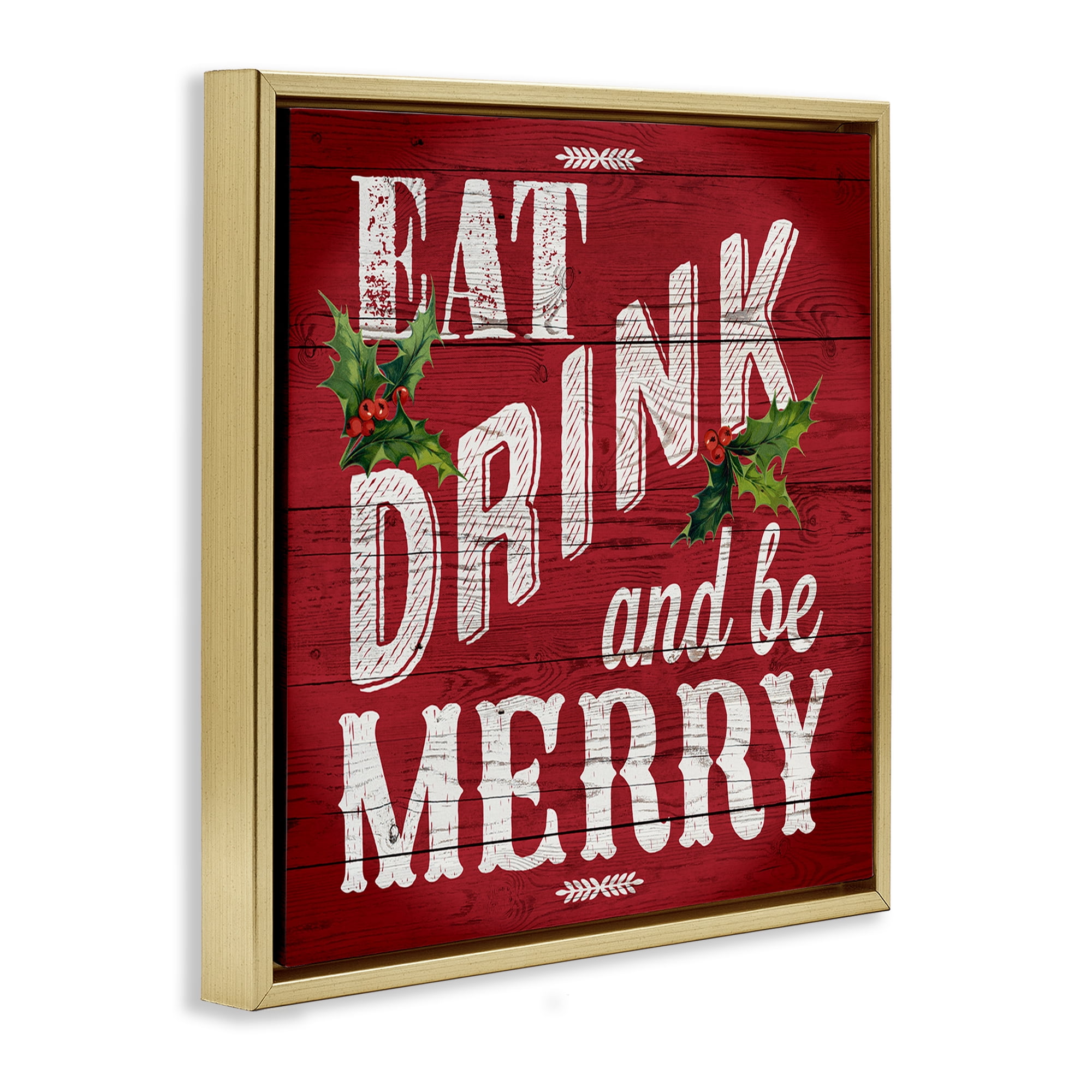 Stupell Industries Vintage Be Merry Holiday Painting Gold Floater Framed Canvas Art Prints Wall Art, 18 x 18