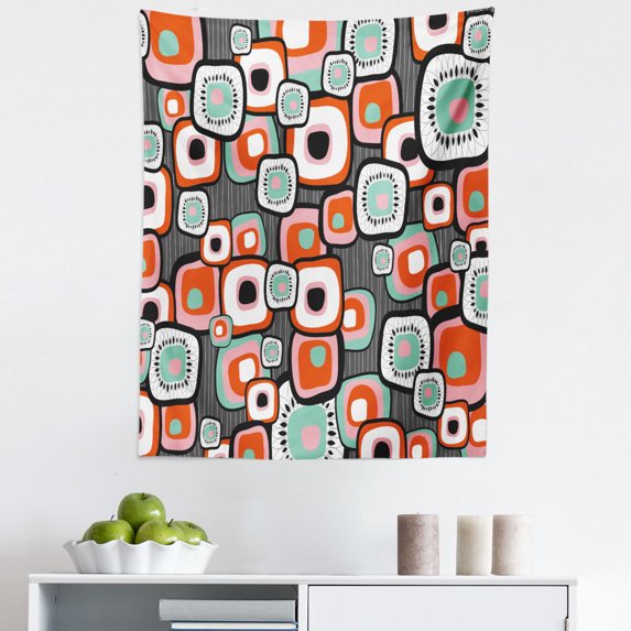 Vintage Tapestry, Funky Square Shaped Lava Flowers with Abstract Inner Forms Print, Fabric Wall Hanging Decor for Bedroom Living Room Dorm, 5 Sizes, Pale Pink Orange, by Ambesonne