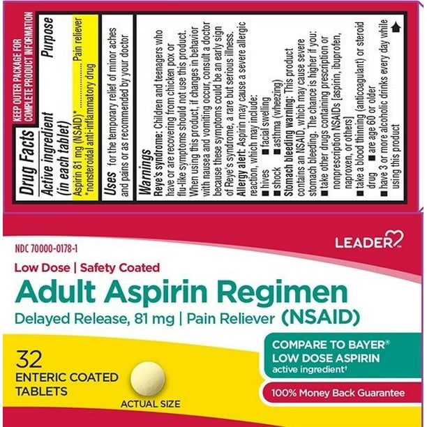Leader Adult Aspirin Regimen Enteric Coated Tabs, 32ct