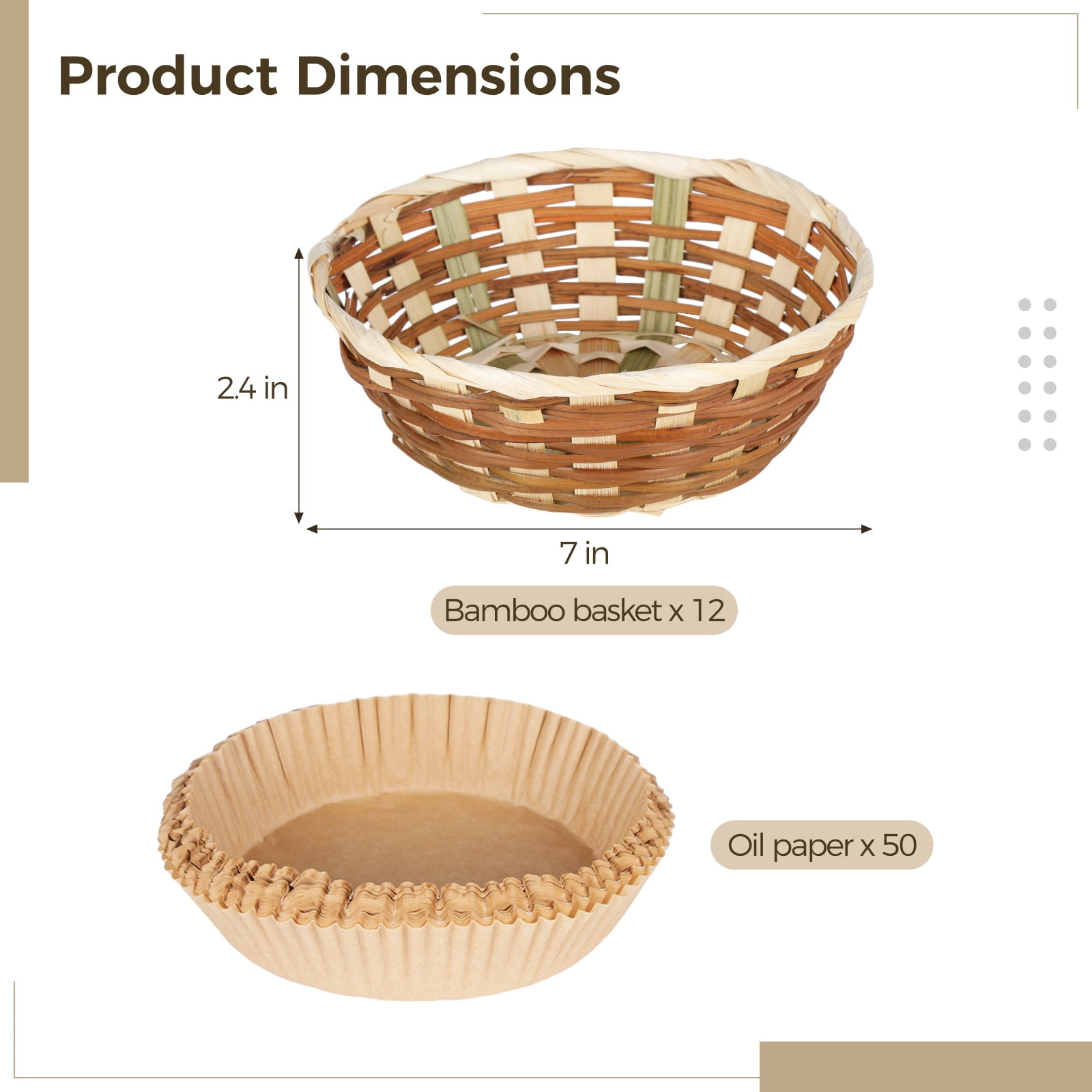 12 Pack Bamboo Woven Bread Baskets - 7-Inch Round Stackable Baskets | Farmhouse Ventilated Pantry Fruit Storage Bins, Countertop Display Baskets for Kitchen Restaurant Decor