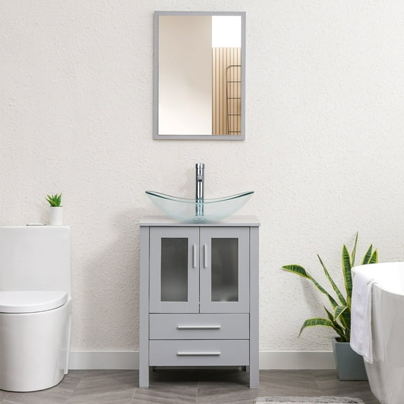 Eclife 24" Freestanding Single Bathroom Vanity with Vessel Sink, Manufactured Wood Vanity Top