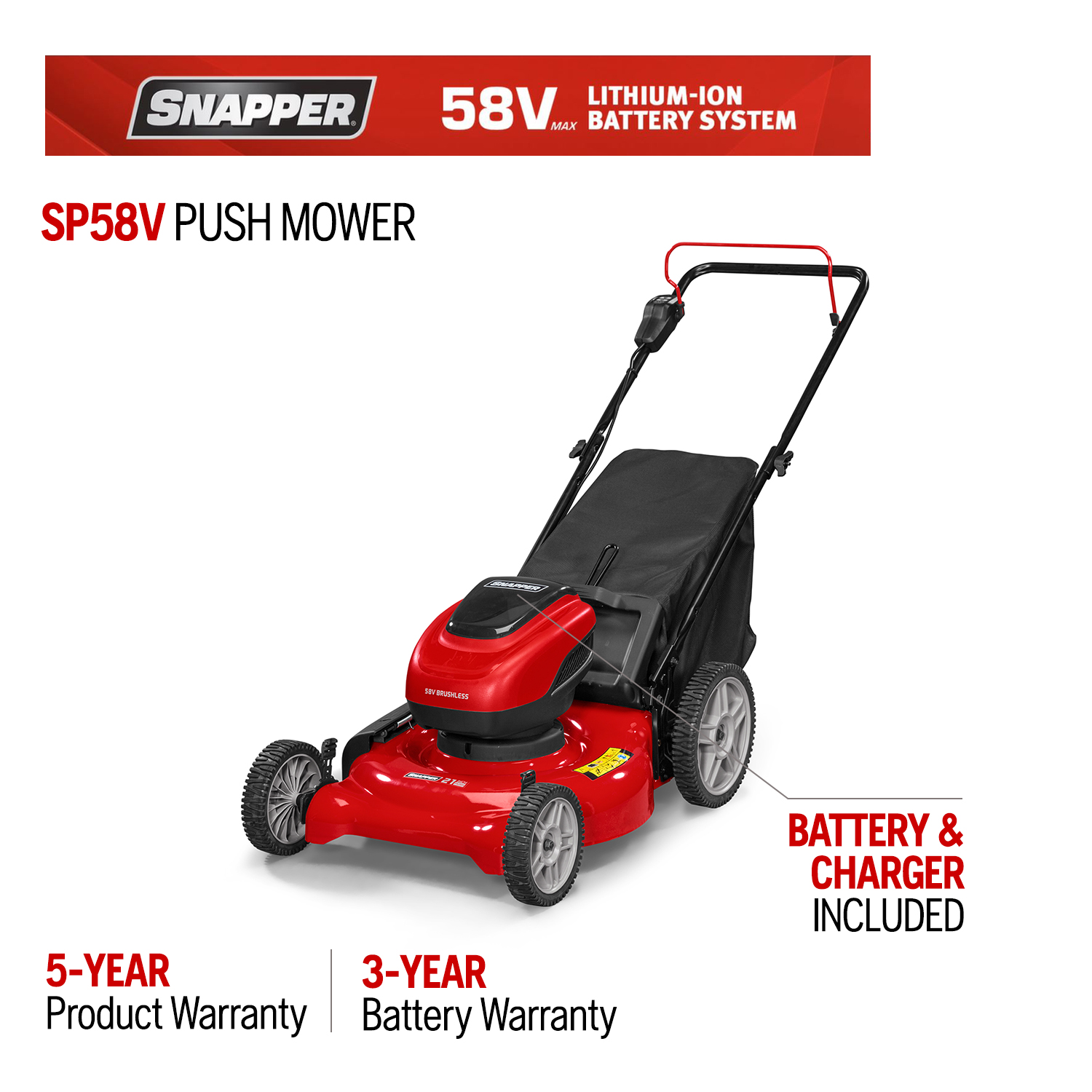 Snapper 58-Volt Cordless 21 in. 3-in-1 Push Lawn Mower (Battery Included) - image 3 of 11