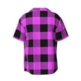 thumbnail image 2 of Naloa Purple Black Buffalo Plaid Men's Loose Fit Cuban Collar Short-Sleeve Shirt with Button-down and Chest Pocket for Everyday Wear Outings - Medium, 2 of 7