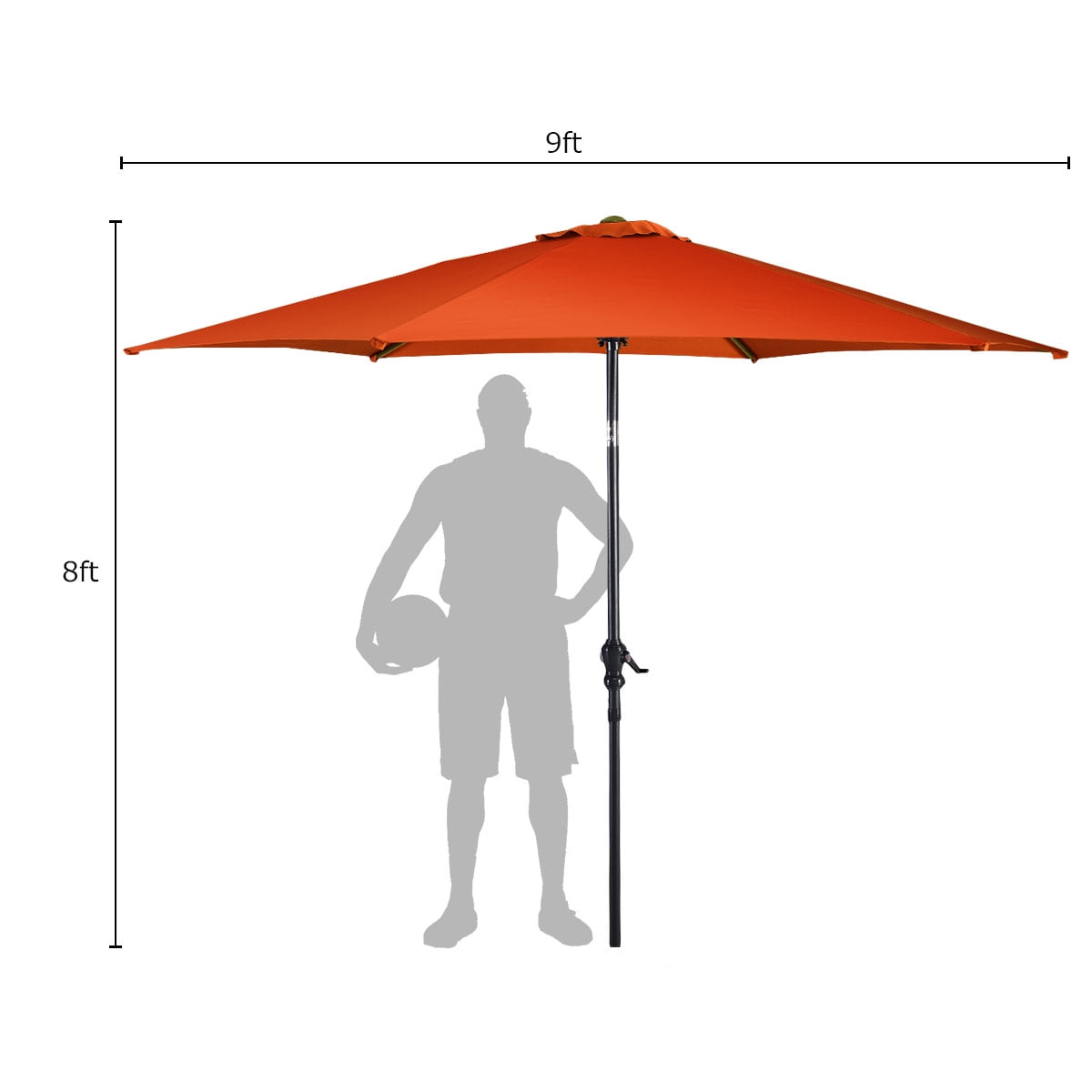 Costway 9 ft Orange Hexagon Market Patio Umbrella, Water-Resistant