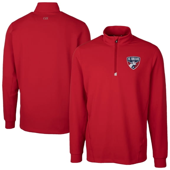 Men's-Cutter & Buck Red FC Dallas Traverse Stretch Eco Quarter-Zip Pullover Top