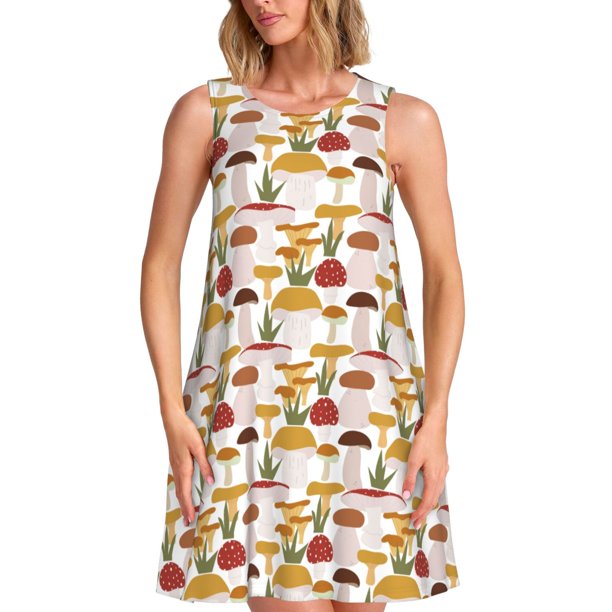 Disketp Mushroom para Vestido sin Mangas para Mujeres, Vestidos de Verano para Mujeres, Casual y Holgado para la Playa