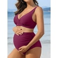 thumbnail image 4 of Sociala Womens Two Piece Maternity Swimsuit V Neck Bikini Sets Ruched Bathing Suits, 4 of 5