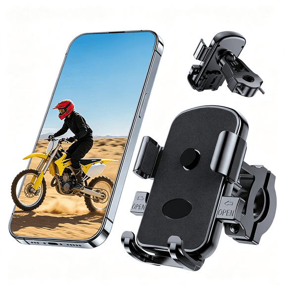 GJX Bike Phone Mount Holder,Motorcycle Phone Mount for Scooter,Mountain,Dirt Bike,Stroller&Motorcycle,360°Rotate Handlebar Phone Holder Compatible with Iphone&Android Smartphones from 4.7-7.2"