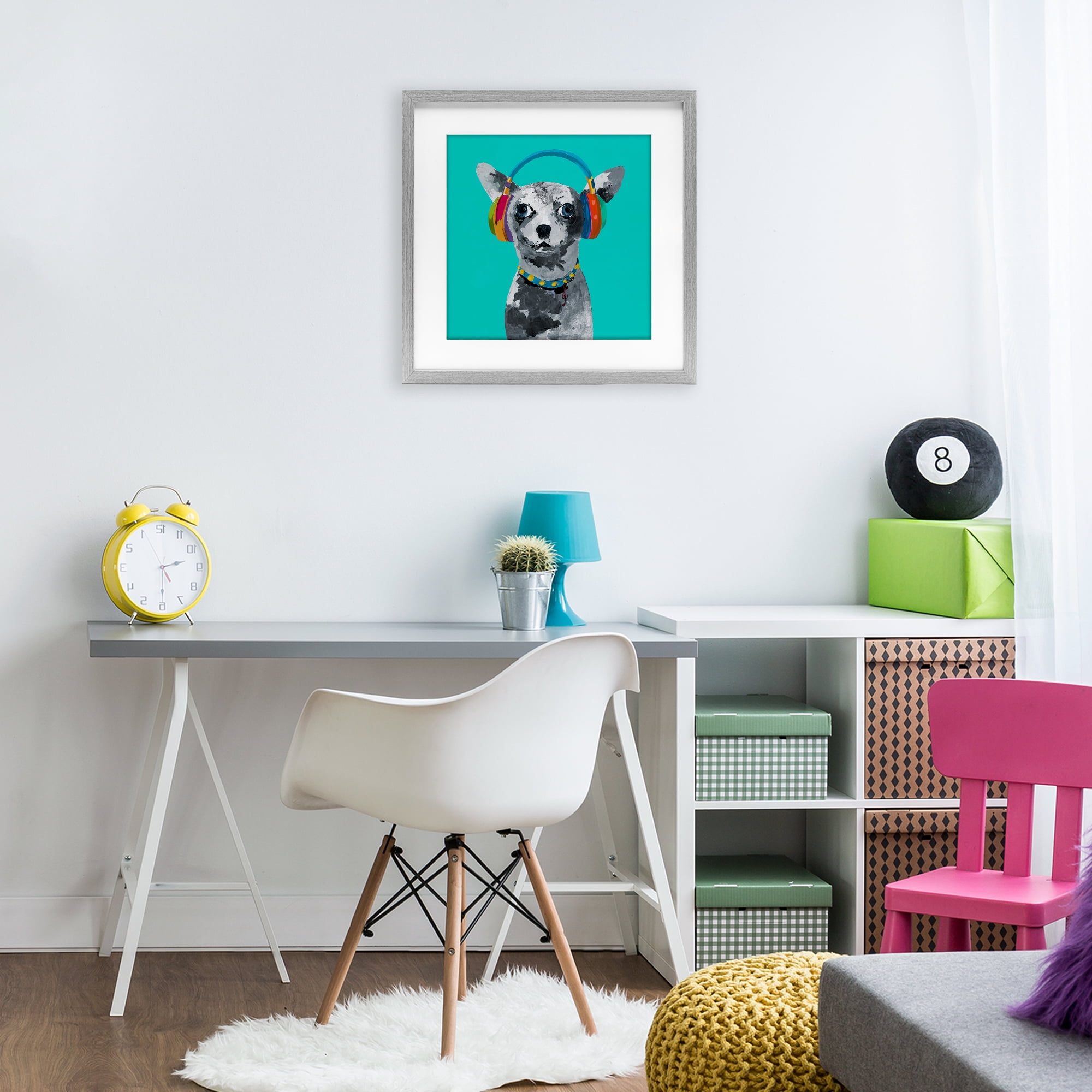 Stupell Industries Jammin' Pup on Blue Gray Framed Print Under Glass, design by Lorenzo Collective