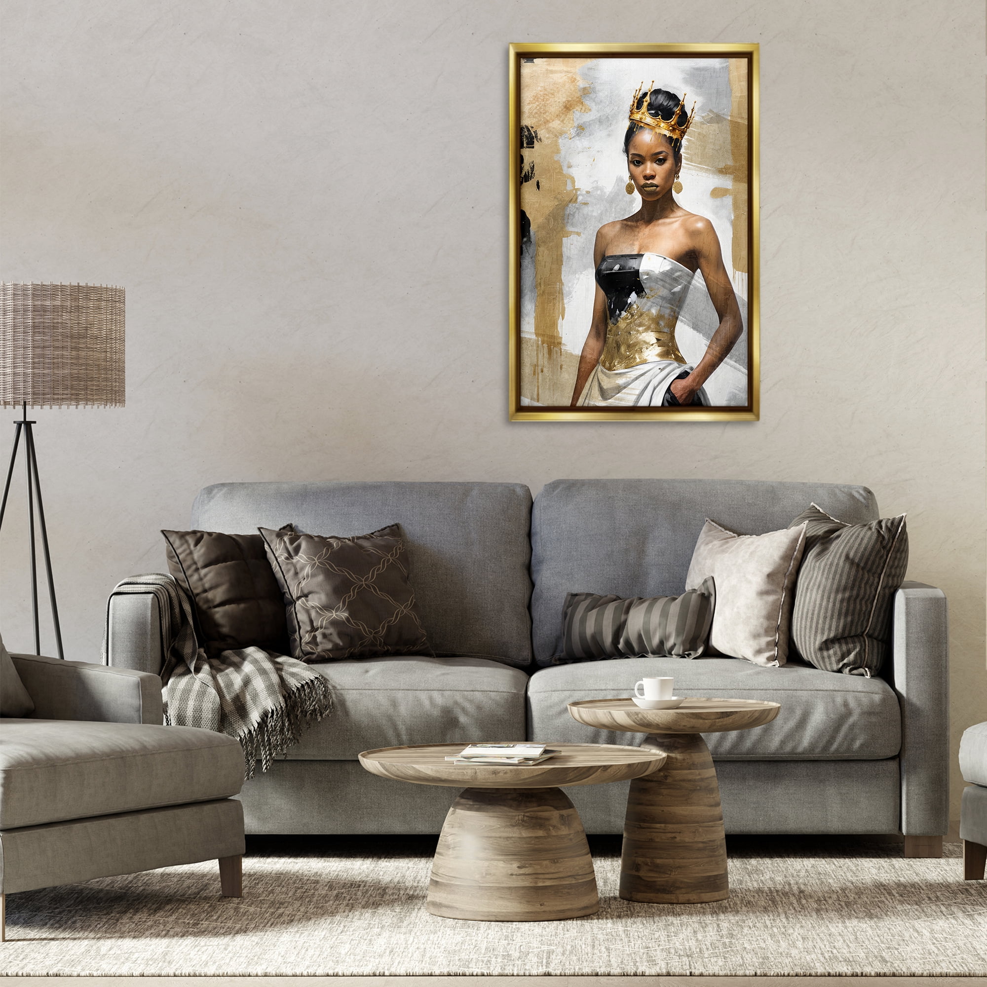 Stupell Industries Glam Abstraction Woman People Painting Gold Floater Framed Canvas Art Print Wall Art, 21 x 31