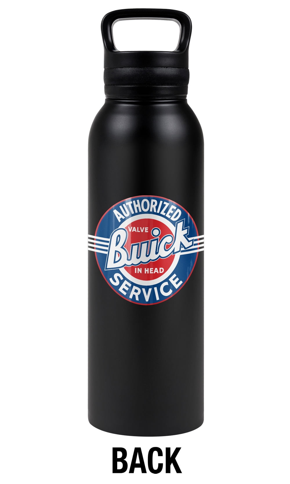 Buick Official 1920S Vintage Service Logo Black 24 oz Insulated Canteen Water Bottle, Leak Resistant, Vacuum Insulated Stainless Steel with Loop Cap